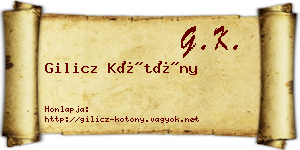 Gilicz Kötöny névjegykártya